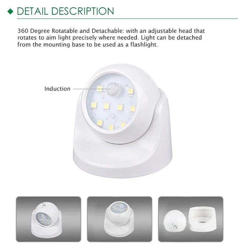 Wireless LED spotlight with motion detector